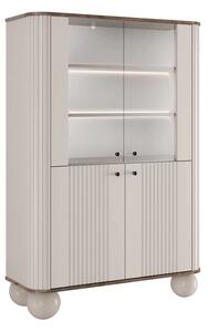 Witryna Vesper 103 cm czterodrzwiowa - kaszmir / orzech / czarne uchwyty / nogi kule