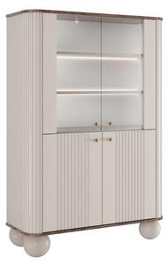 Witryna Vesper 103 cm czterodrzwiowa - kaszmir / orzech / złote uchwyty / nogi kule