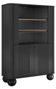 Witryna Vesper 103 cm czterodrzwiowa - czarny / czarne uchwyty / nogi kule