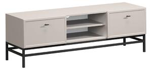 Szafka RTV Lorini 150 cm z szufladami - kaszmir / czarne uchwyty T-bar / stelaż