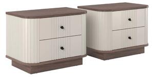 Zestaw szafek nocnych Vesper 56 cm na cokole - kaszmir / orzech / czarne uchwyty