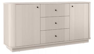 Komoda Vesper 160 cm z szufladami na cokole - kaszmir / czarne uchwyty