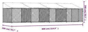 Klatka dla psa, z dachem i drzwiami, szara, 8x2x2 m, stal