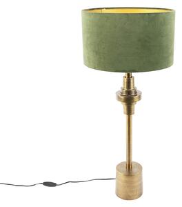 Lampa stołowa art deco brąz klosz welurowy zielony 35cm - Diverso Oswietlenie wewnetrzne