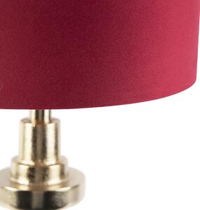 Lampa stołowa art deco złota klosz welurowy czerwony 35cm - Diverso Oswietlenie wewnetrzne