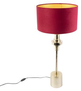 Lampa stołowa art deco złota klosz welurowy czerwony 35cm - Diverso Oswietlenie wewnetrzne