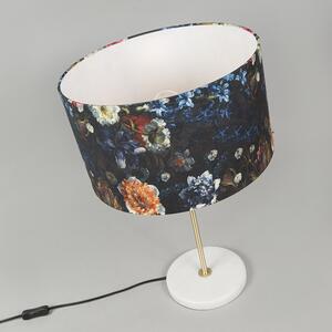 Lampa stołowa mosiądz klosz kwiaty 35cm - Kaso Oswietlenie wewnetrzne