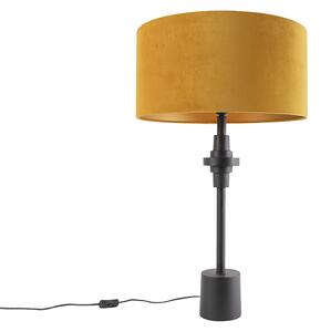Lampa stołowa art deco czarna klosz welurowy żółty 50cm - Diverso Oswietlenie wewnetrzne