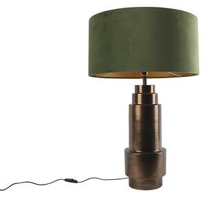 Lampa stołowa art deco brąz klosz welurowy zielony 50cm - Bruut Oswietlenie wewnetrzne