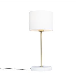 Lampa stołowa mosiądz klosz biały 20cm - Kaso Oswietlenie wewnetrzne