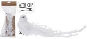 Dekoracja bożonarodzeniowa Biały ptaszek na klipsie, 23 cm