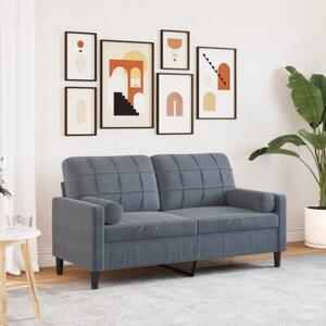 Sofa 2-osobowa z poduszkami, ciemnoszara, 140 cm, aksamit