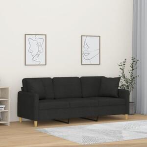 Sofa 3-osobowa z poduszkami, czarna, 180 cm, tkanina