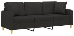 Sofa 3-osobowa z poduszkami, czarna, 180 cm, tkanina