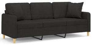 Sofa 3-osobowa z poduszkami, czarna, 180 cm, tkanina