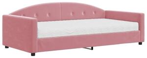 Sofa z materacem do spania, różowa, 100x200 cm, aksamit