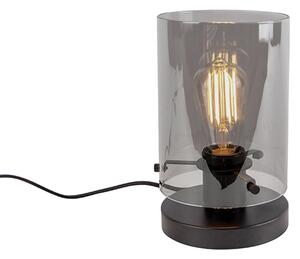 Designerska lampa stołowa czarna z dymionym szkłem - Dome
