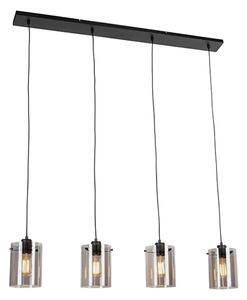 Designerska lampa wisząca czarna z dymionym szkłem 4 światła - Dome