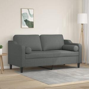 Sofa 2-osobowa z poduszkami, ciemnoszara, 140 cm, tkanina
