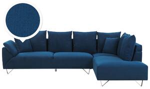 Sztruksowy narożnik lewostronny sofa z poduszkami ciemnoniebieska retro Lunner Beliani