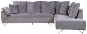 Sztruksowy narożnik lewostronny sofa z poduszkami szara styl retro Lunner Beliani