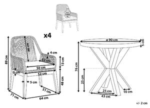 Zestaw ogrodowy 4-os szary beton baza drewno akacjowe okrągły stół 4 beżowe krzesła Oliba Beliani