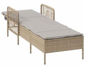 Leżak 1-osoba beżowy i jasnoszary 55 x 200 x 92 cm polirattan