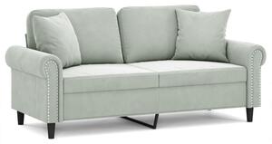 Sofa 2-osobowa z poduszkami, jasnoszara, 140 cm, aksamit