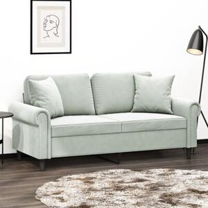 Sofa 2-osobowa z poduszkami, jasnoszara, 140 cm, aksamit