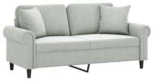 Sofa 2-osobowa z poduszkami, jasnoszara, 140 cm, aksamit