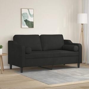 Sofa 2-osobowa z poduszkami, czarna, 140 cm, tkanina