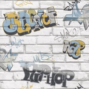 Noordwand Urban Friends & Coffee Tapeta w graffiti, szaro-niebieska