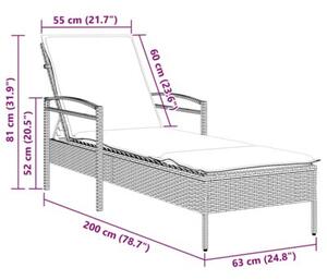 Leżak z poduszką szary 63x200x81 cm polirattan (tylko usa)