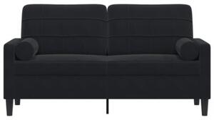 Sofa 2-osobowa z poduszkami, czarna, 140 cm, aksamit