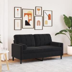 Sofa 2-osobowa z poduszkami, czarna, 140 cm, aksamit