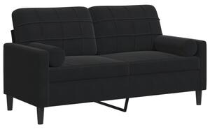 Sofa 2-osobowa z poduszkami, czarna, 140 cm, aksamit