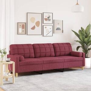 Sofa 3-osobowa z poduszkami, winna czerwieÅ, 210 cm, tkanina