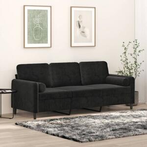 Sofa 3-osobowa z poduszkami, czarna, 180 cm, aksamit