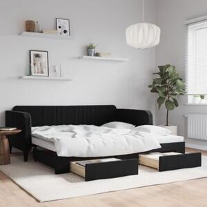 Sofa rozsuwana z szufladami, czarna, 100x200 cm, aksamit