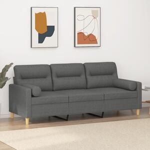 Sofa 3-osobowa z poduszkami, ciemnoszara, 180 cm, tkanina
