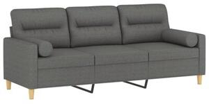 Sofa 3-osobowa z poduszkami, ciemnoszara, 180 cm, tkanina