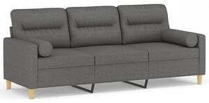 Sofa 3-osobowa z poduszkami, ciemnoszara, 180 cm, tkanina