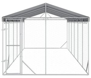 Kojec dla psa, z dachem, srebrny, 3x9x2,5 m, stal galwanizowana