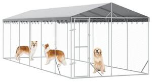 Kojec dla psa, z dachem, srebrny, 3x9x2,5 m, stal galwanizowana