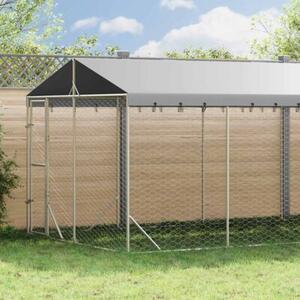 Kojec dla psa, z dachem, srebrny, 3x9x2,5 m, stal galwanizowana