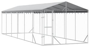 Kojec dla psa, z dachem, srebrny, 3x9x2,5 m, stal galwanizowana