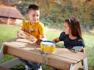 AXI Nick Sand & Water Picnic Table Brown/white - Umbrella Blue/white, Stół do piachu i wody, Zewnętrzna, 3 lat(a), Plastik, Drewno, Brązowy, Biały, 14,2 kg