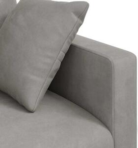 Modularna sofa aksamitna w jasnoszarym kolorze z czarnymi akcentami