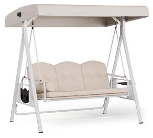 Blumfeldt GrandSway Hollywoodschaukel 3-Sitzer – Regulowane oparcie i daszek, stalowa rama odporna na warunki atmosferyczne, pojemność 240 kg, poduszki 8 cm, huśtawka ogrodowa