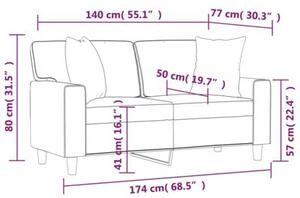 Sofa 2-osobowa z poduszkami, szara, 140 cm, sztuczna skÃ³ra